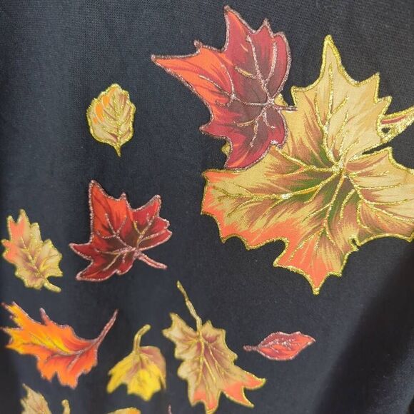 Vintage 90s Tultex Maximum Sweats Black Floral Fall Leaves Crewneck Sweater L - Picture 3 of 6